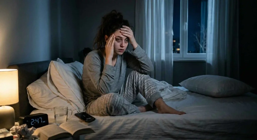 person struggling with insomnia at night