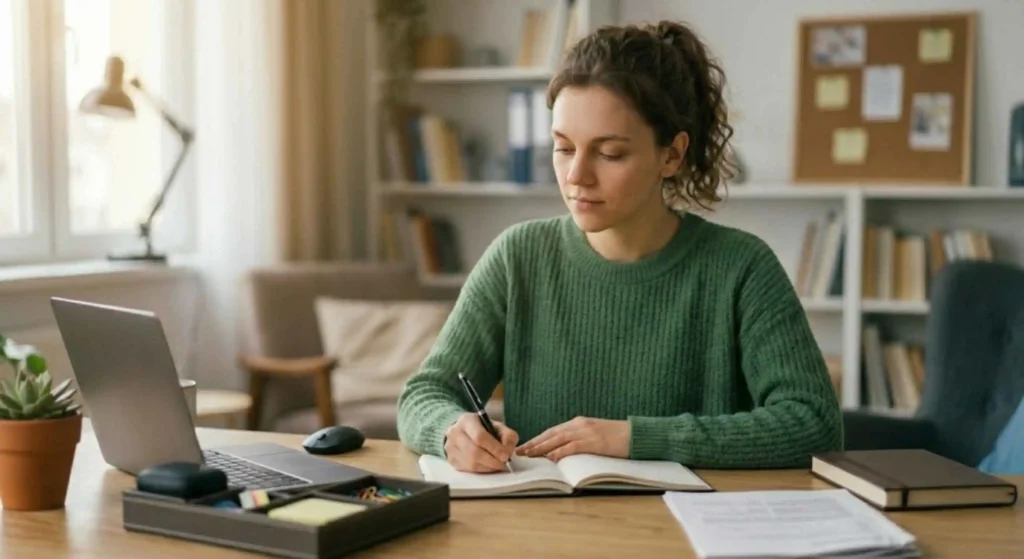 calm, focused individual working efficiently