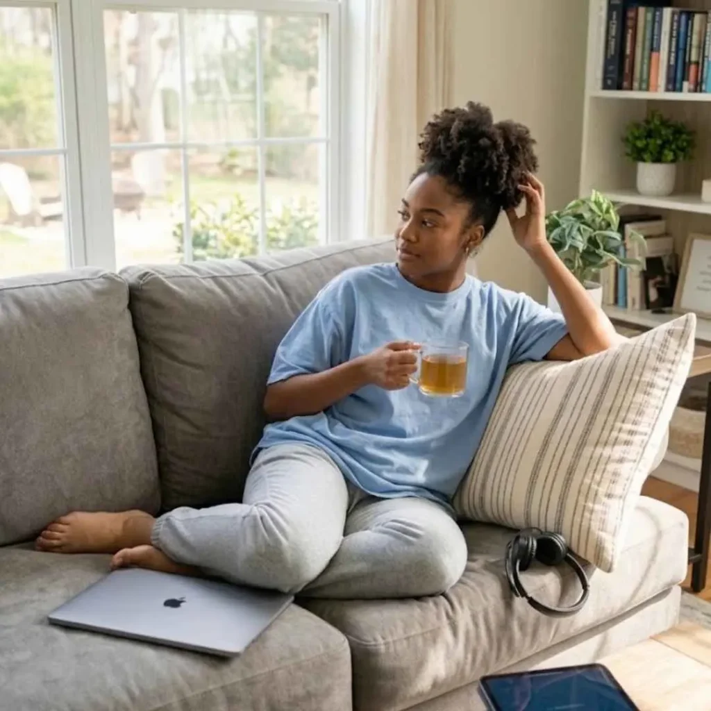 relaxed person at home after session