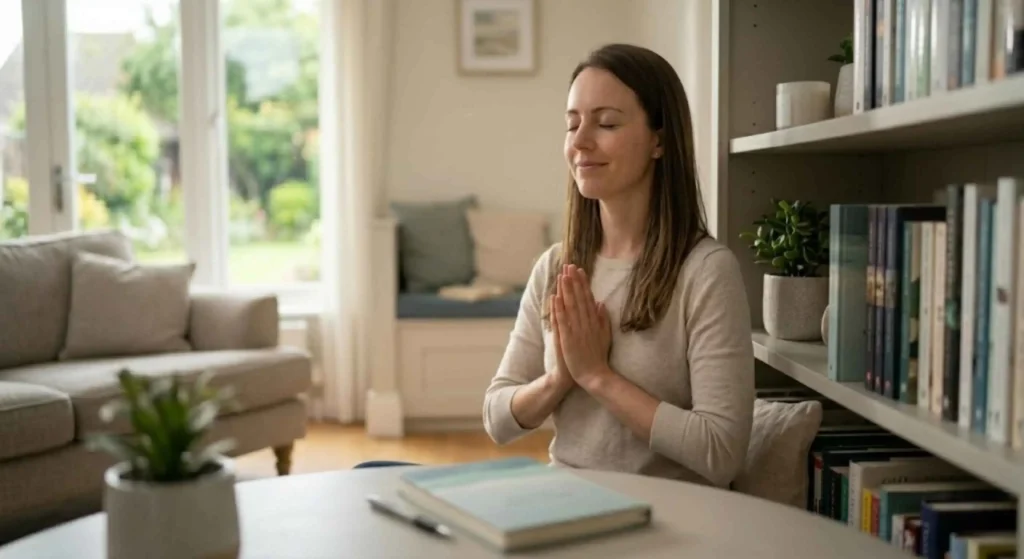 Calm person practicing mindfulness or breathing exercise