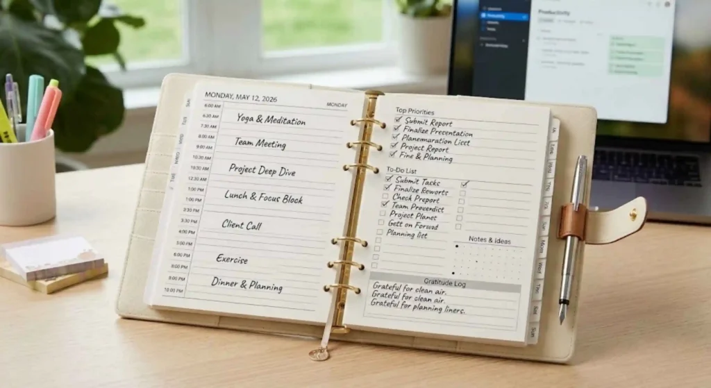 Organized daily planner or schedule image